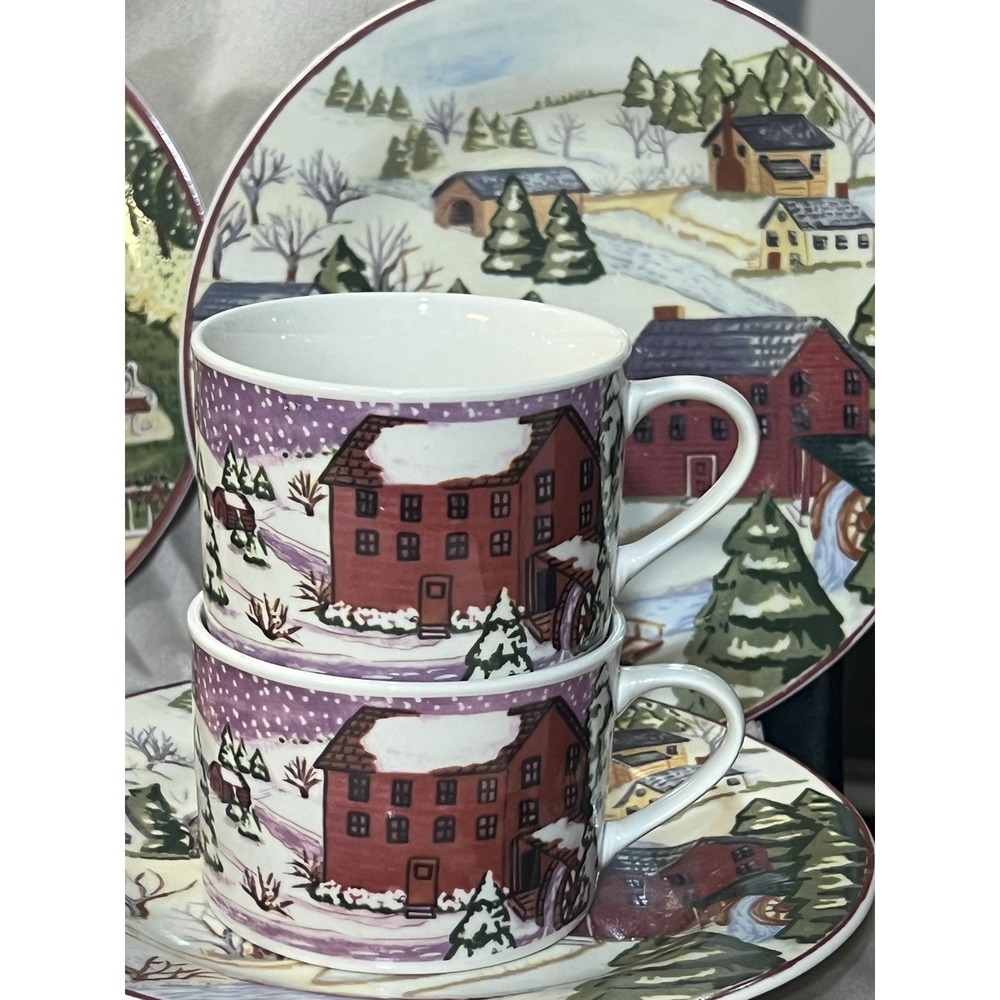 16 PC GIBSON 2 SALAD PLATES AND 2 CUPS. FARM SCENE 4 DESIGNS (2319)‎ - Picture 9 of 10